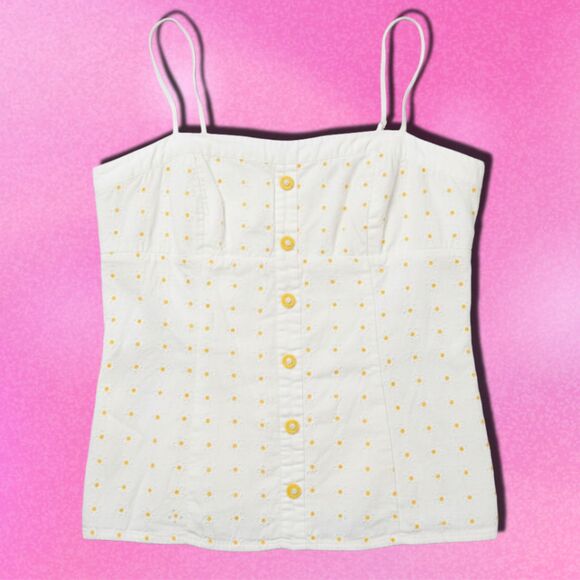 Trixxi Tops - Size Large (Juniors) Cotton Eyelet White Button Babydoll Top